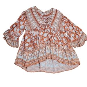 Free People Moonlight Dance Tunic Coral Combo Bohemian